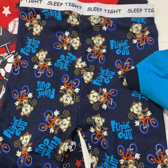 NEW Garanimals | Boys 2 Pair LONG SLEEVE Pajamas PJS Navy Blue Red Sports Monkey - Picture 5 of 6